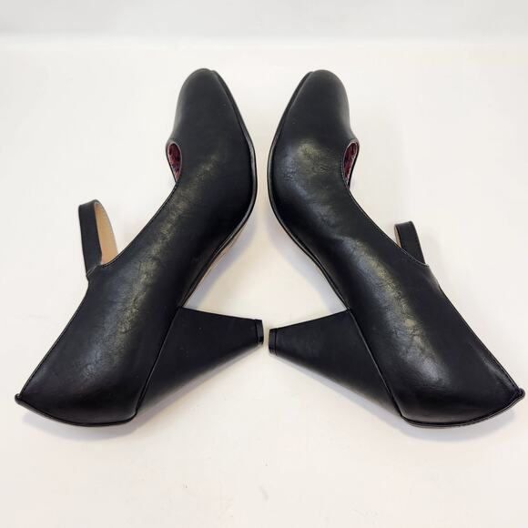 Bettie Page Shoes by Ellie Black Leather Mary Jane Pumps Heels Size 10 Pinup. - Picture 7 of 9